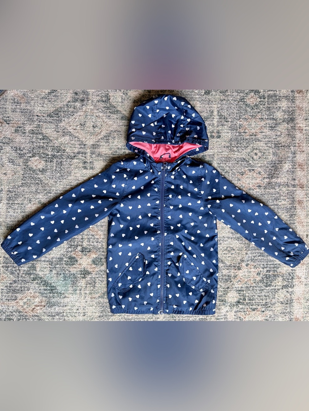 Carter's Girls’ Navy Heart-Print Rain Jacket (Size 5/6)